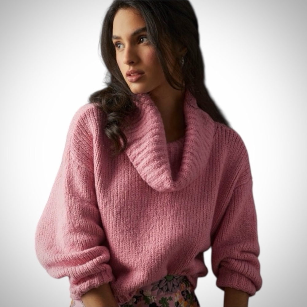 Pilcro for Anthropologie Bubble Gum Knit Cowl Neck Oversized Sweater Large